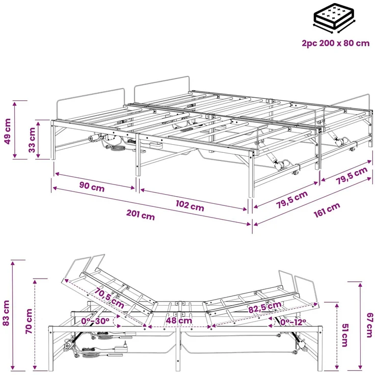 vidaXL Elektrisch verstellbares Bettgestell Weiß 160 x 200 cm Stahl 3438634 – Bild 11