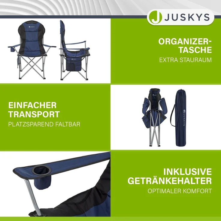 Juskys Campingstuhl Lido mit Getränkehalter & Tasche - Camping Klappstuhl gepolstert - Faltstuhl Angelstuhl Strandstuhl Chair - Stuhl Blau – Bild 4