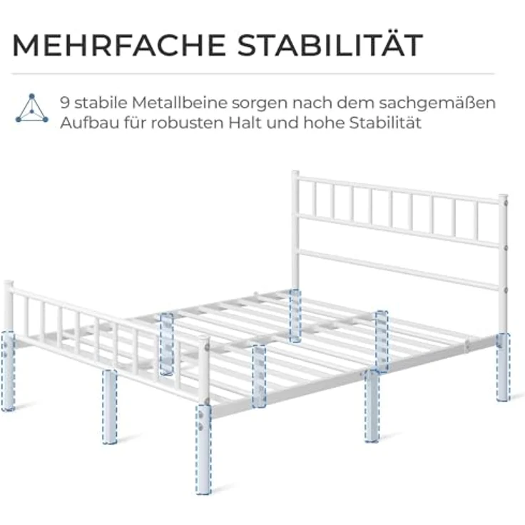 Yaheetech Metallbett 140x200 cm Bettrahmen mit Kopfteil Bettgestell aus Metall Gästebett mit Lattenrost für Schlafzimmer Gästezimmer Weiß – Bild 4