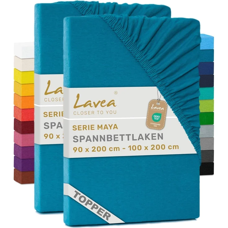 Lavea Spannbettlaken Maya, in Gr. 60x140, 90x200, 120x200, 140x200, 180x200 oder 200x220 cm, Baumwolle, Gummizug: rundum, (2 Stück), Jersey Spannbetttuch für Topper, Boxspring- und Wasserbetten