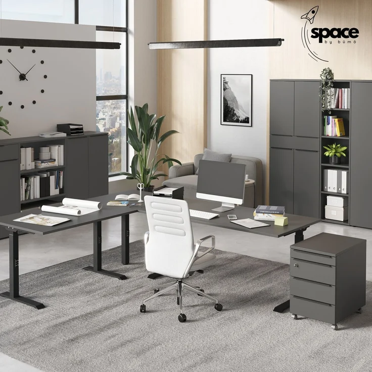 bümö Space Rollcontainer mit Schubladen, Container abschließbar aus Holz in weiß - Rollwagen für's Büro als Schreibtisch Unterschrank, Bürocontainer od. Schreibtischcontainer, SPCSRC-84 – Bild 6