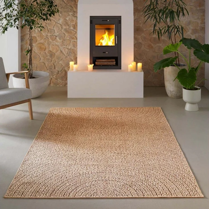 TaraCarpet Teppich TaraCarpet Borneo Welle Outdoor Teppich – Wetterfester Indoor & Outdoo, rechteckig, Höhe: 6 mm, Küche Wohnzimmer Terrasse Garten Balkon beige Läufer 80x250 – Bild 1
