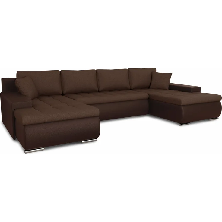 Wohnlandschaft mit Schlaffunktion Faris U-Form - Couch, Schlafsofa mit Bettkasten, Couchgranitur mit Bettfunktion, Big Sofa, Bettsofa (Braun (Madryt 128 + Inari 24)) – Bild 2