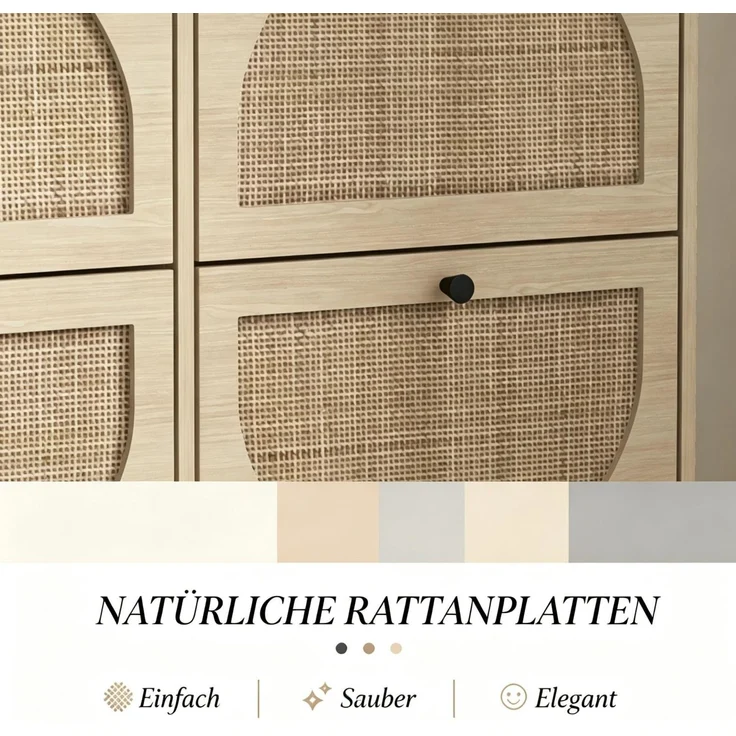 DESVIAE Garderobenschrank Schuhschrank Naturholz aus Spanplatte/Rattan – 105x97,5x24 cm – 4 Klappfächer – Bild 8