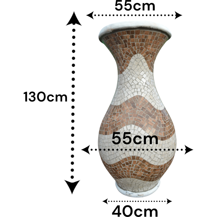 Magnolie XL Vase – wellenförmigen Mosaikdesign Braun – Ø 55 cm, Höhe 130 cm – Handgefertigt aus Beton & Keramik-Mosaik – Bild 3