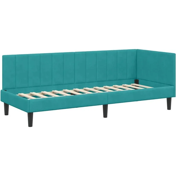 vidaXL Eckbettgestell mit Kopfteil Türkis 80 cm x 200 cm Samt 42016336 – Bild 3