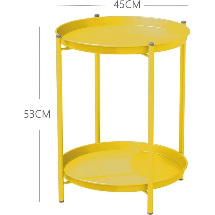 Runder Beistelltisch 2 Ebenen Wohnzimmer Schlafzimmer Garten 45x45x53cm Gelb – Bild 3