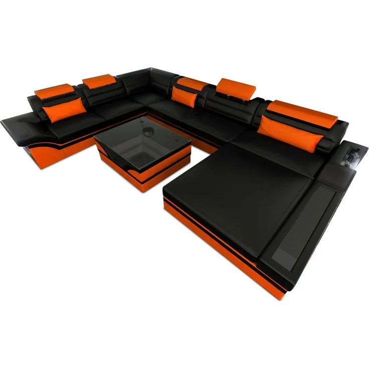 XXL Wohnlandschaft Mezzo - Kunstleder - schwarz-orange - Rechts – Bild 1
