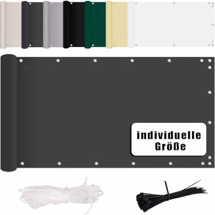MENGH Balkon Sichtschutz Ohne Bohren Wind-und UV-Schutz, 160g/m², Mit Montagezubehör, 100% Polyester, für Balkon geländer,Terrasse & Garten - Anthrazit 90x700 cm – Bild 1