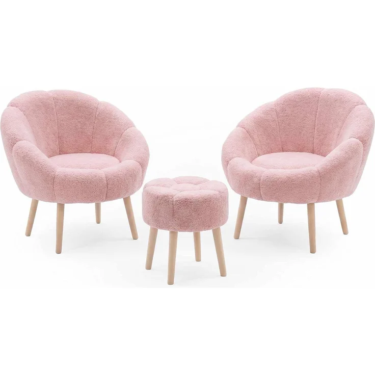 Hanah Home Elegantes Ohrensessel- und Pouf-Set (3-teilig), Rosa, 100% Wellssoft-Stoff, 18 mm Melaminplatte | Perfekt für gemütliche Wohnräume – Bild 1