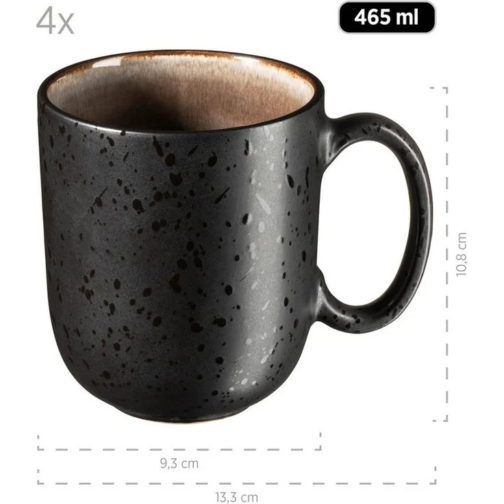 Modernes Kaffeebecher 4er Set mit aufregender Vintage Glasur, große Kaffeetassen aus Keramik in Grau und Schwarz – Bild 3
