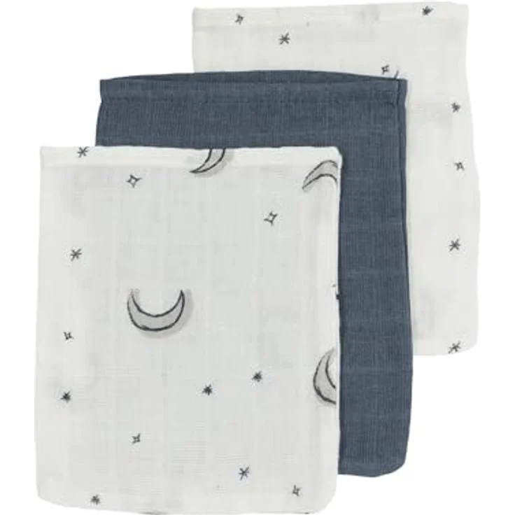 Meyco Baby Waschhandschuhe Musselin - 3er Pack - 20x17cm - Musselin Waschlappen - 100% Baumwolle - Oeko Tex Zertifiziert - saugfähig, hautfreundlich & schnelltrocknend - Moon Indigo – Bild 1