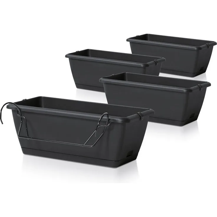 Spetebo Balkonkasten Balkon Blumenkasten mit Halterung und Bewässerungssystem (Packung, 4 St, 1 tlg), Kunststoff Geländer Pflanztopf in anthrazit