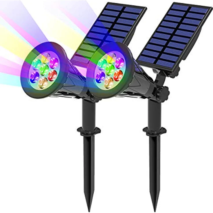 T-SUN Solarleuchte Garten, 2 Stück 7LED Solarstrahler mit 2-in-1 wasserdicht, 7 Farbwechsel, 2 Einstellmodi, Auto-on/off, 320 Lumen – Bild 1