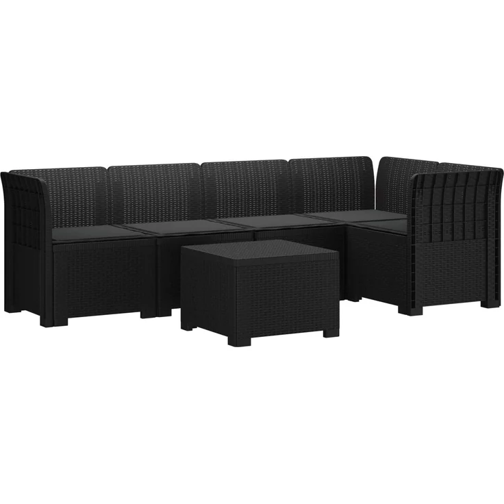vidaXL 5-Sitzer Gartensofa mit Kissen Rattan-Look PP Anthrazit 3444071 – Bild 2