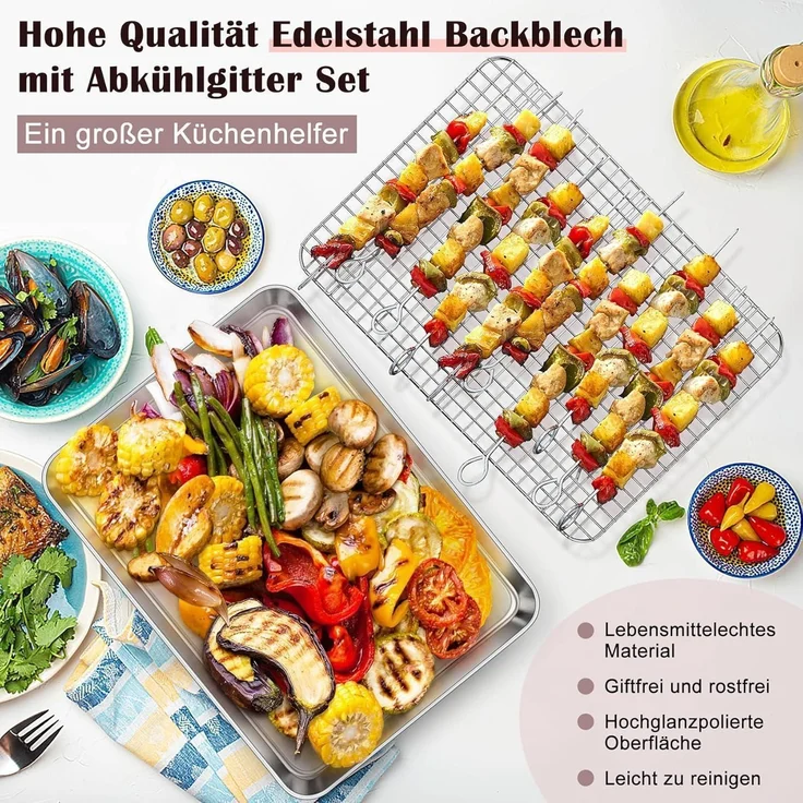 Homikit Backblech mit Abkühlgitter Edelstahl 40x30x2,5cm - Spülmaschinenfest – Bild 5