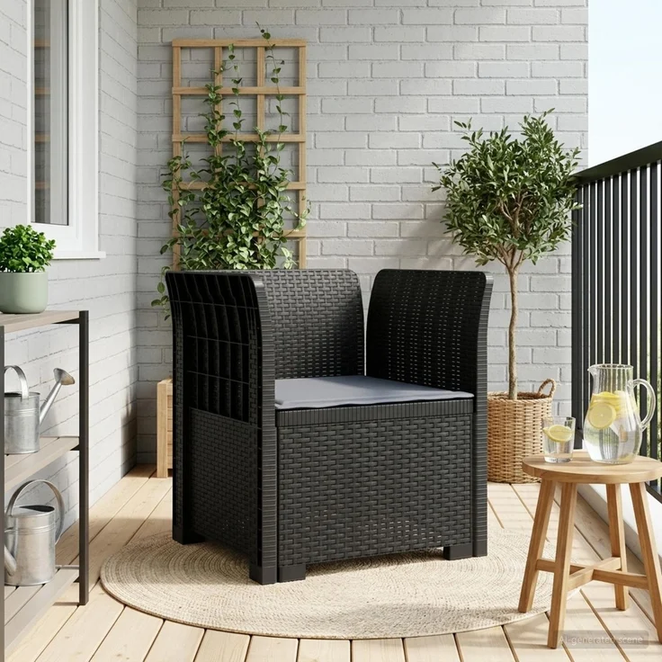 vidaXL 1-Sitzer Sessel mit Kissen Rattan-Look PP Anthrazit 8011855 – Bild 1