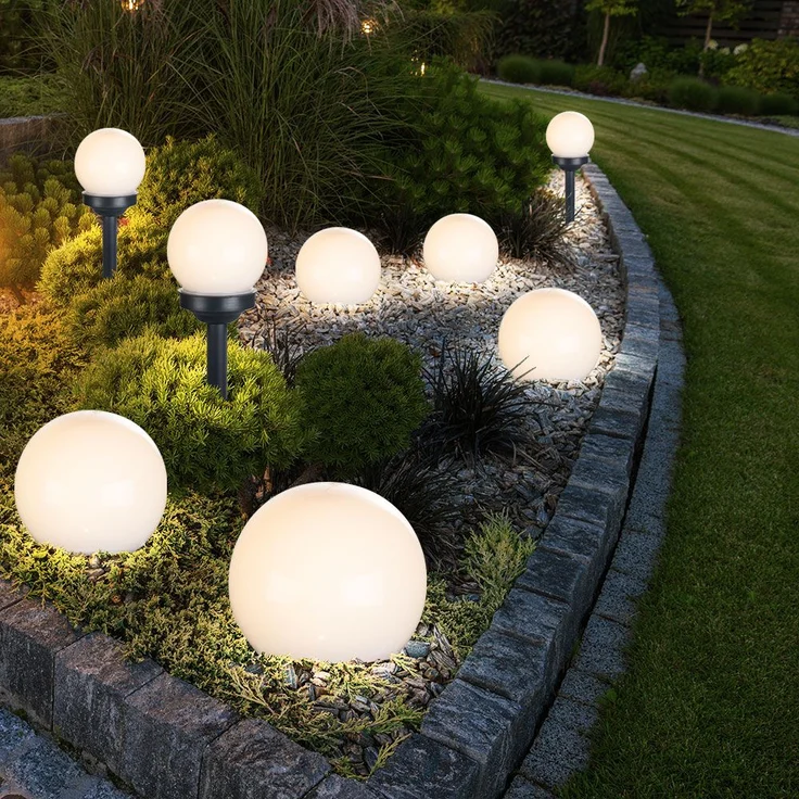 8er Set LED Solarkugel weiß, Erdspieß, DxH 10x38 cm – Bild 2