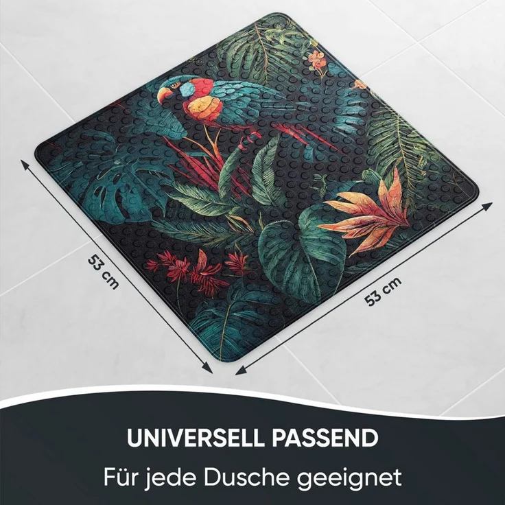 Sanilo Duschmatte, mit Motiv, rutschfest, waschbar, quadratisch, 230 extra starke Saugnäpfe, Kunststoff PVC, 53 x 53 cm, Exotic – Bild 3