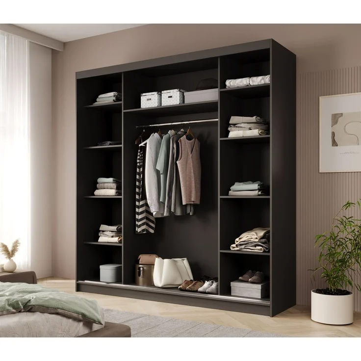 Schiebetürenschrank Schrank Nr. 445 in Schwarz- Weiss matt 200 x 215 x 58 cm – Bild 3