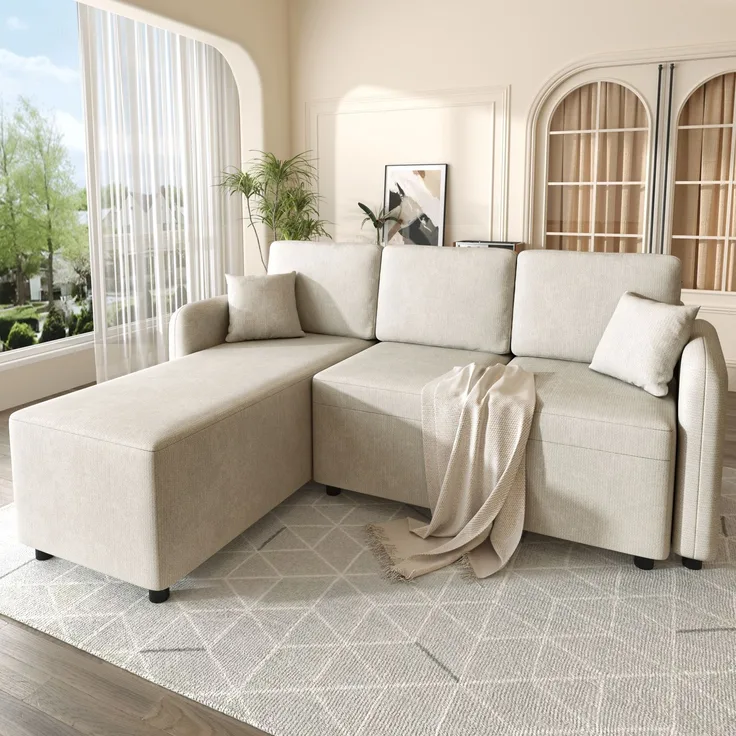 EINHOM L-Form Ecksofa 3-Sitzer mit langer Liegefläche (144 cm), hochwertiger Chenille-Bezug, hoher Sitzkomfort durch Hochdichteschaum, bis 150 kg Tragkraft inklusive 2 Kissen für Wohnung & Studentenwohnheim