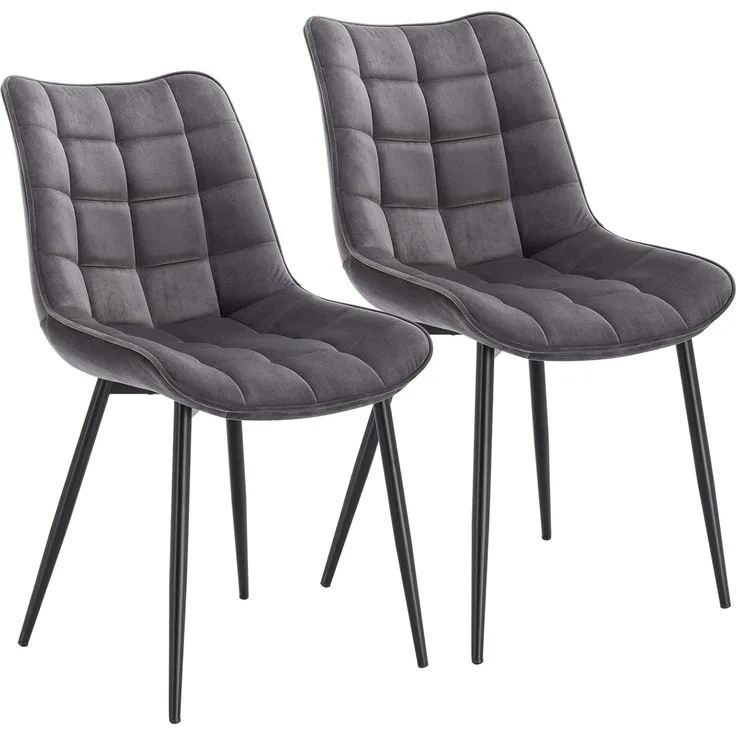 WOLTU Esszimmerstühle 2er Set, für Wohnzimmer Küche Esszimmer, Küchenstühle gepolstert mit Rückenlehne, Sitzfläche aus Samt, mit Metallbeinen, bis 150 kg belastbar, Dunkelgrau