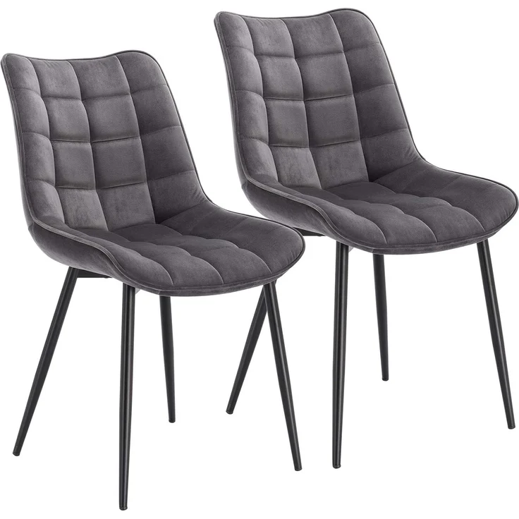 WOLTU Esszimmerstühle 2er Set, für Wohnzimmer Küche Esszimmer, Küchenstühle gepolstert mit Rückenlehne, Sitzfläche aus Samt, mit Metallbeinen, bis 150 kg belastbar, Dunkelgrau – Bild 1