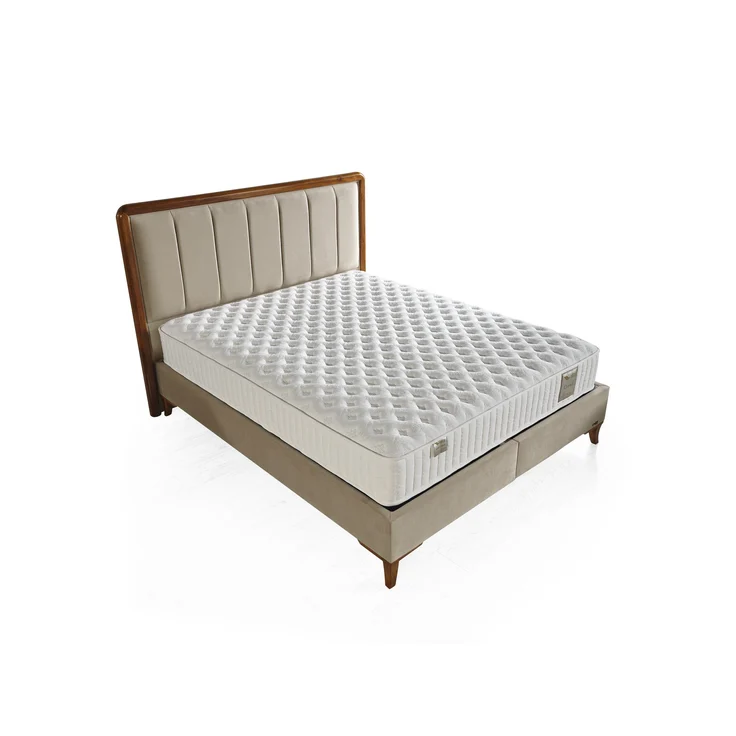 Schlafzimmer-Set "Rovina" – Bett mit Bettkasten und Matratze , Nachttisch, Hocker-Beige – Bild 10