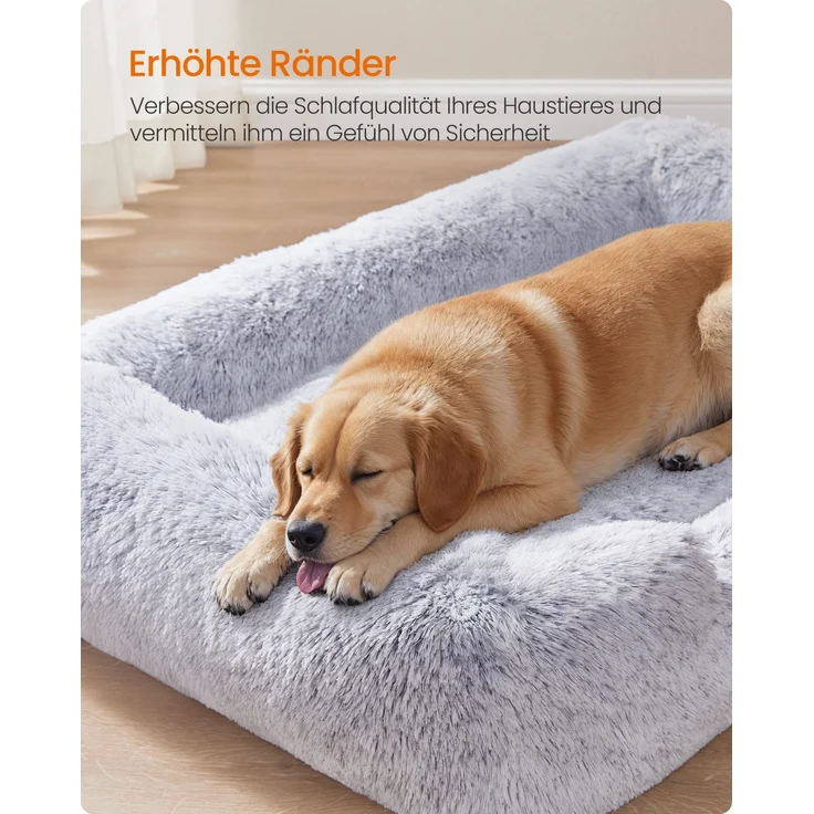 Feandrea Hundebett, Hundekissen, 106 x 75 x 20 cm, Hundekorb, weiche Polsterung, Hundesofa, erhöhte Ränder, Bezug abnehmbar und maschinenwaschbar, rutschfest, Ombré-Grau PGWDE273G01 – Bild 3