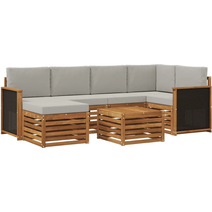 vidaXL Outdoor-Sofagarnitur 7 stk. 5-Sitzer Natur und Hellgrau 3384582 – Bild 2