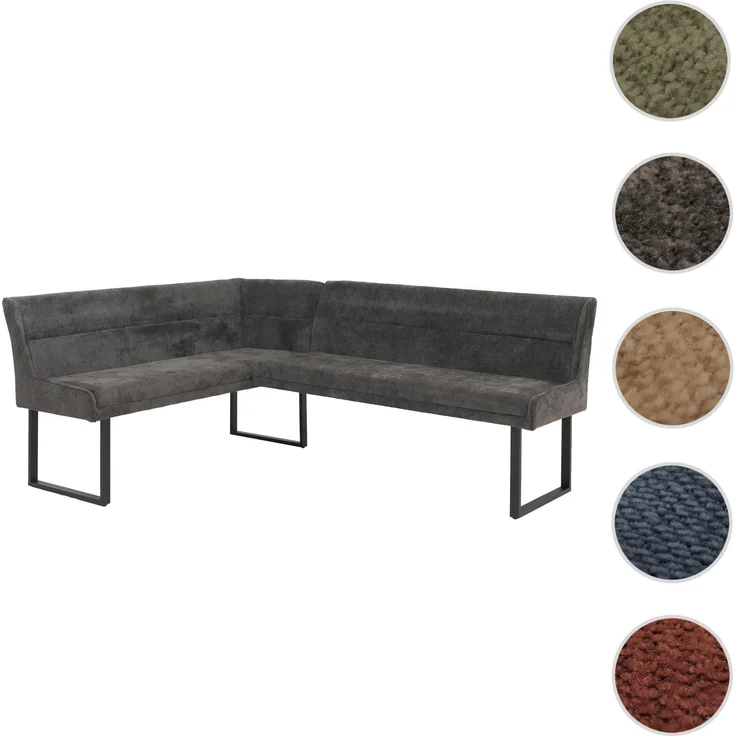 Eckbank HWC-O81, Esszimmerbank Bank, Öko-Tex (310g/m²) Chenille Stoff/Textil Metall 159x210cm ~ dunkelgrau – Bild 10