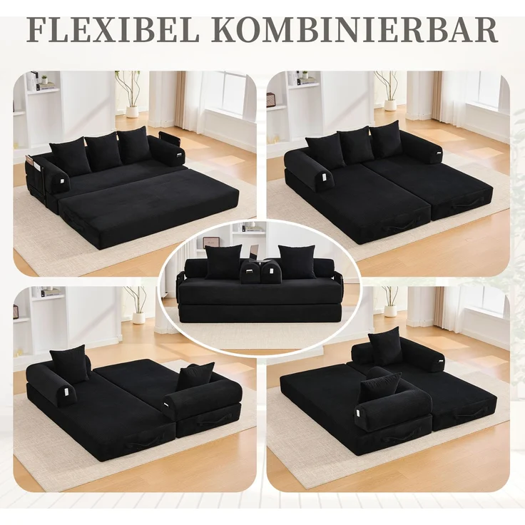 ZUBALIYA Ecksofa 94x67 cm, mit Leiter, mit Cordbezug, mit breiten Armlehnen, modular aufgebaut, mit Schaumstoffpolsterung, Schwarz – Bild 5