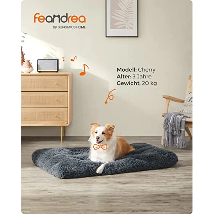 Feandrea Hundebett, Hundekissen, Flauschige Hundematte, Langer Plüsch, 110x73 cm, weiche Polsterung, maschinenwaschbar, Hundekorb, multifunktional, tragbar, dunkelgrau PGW203G02 – Bild 3