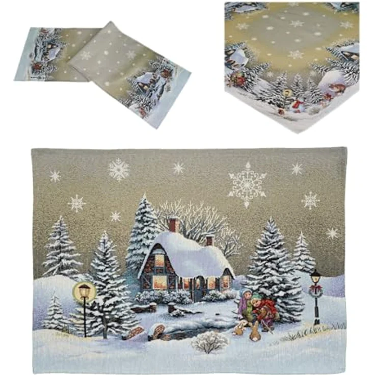 texpot Tischdecke Druck Winterdorf Advent Weihnachten Tischläufer Weihnachtstischdecke (1-tlg) – Bild 2