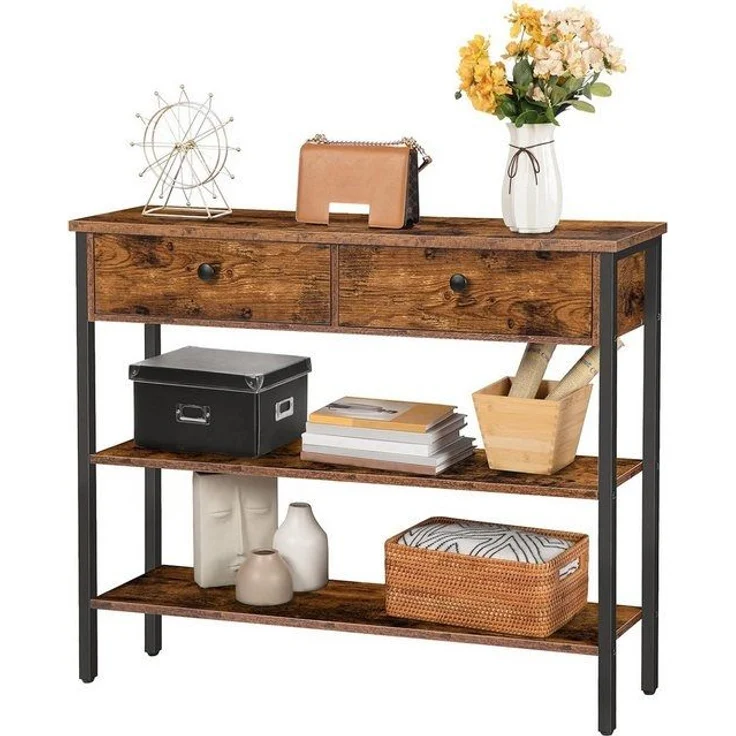 Hoobro Konsolentisch Flurtisch mit Schublade und 2-stufigen Ablagefächern (Sofatisch mit stabilem Metallgestell, 100 x 24 x 80 cm), für Eingang, Flur, Wohnzimmer – Bild 4