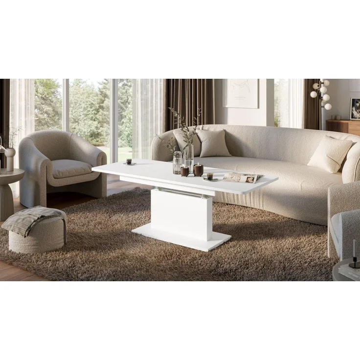 designimpex Couchtisch DC-1 Weiß matt stufenlos höhenverstellbar ausziehbar, Funktionstisch, Wohnzimmertisch, Tisch, Esstisch, Sofatisch