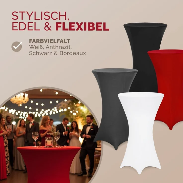 DETEX® Stehtischhusse Rot 60-65cm Verstärkter Fußbereich 30°C Waschbar Stehtisch Hussen Stretch Tisch Überzug Hochzeit – Bild 6