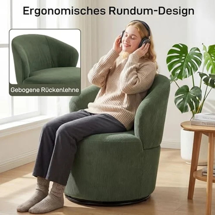 HOMCOM Sessel Breiter Sitz Relaxsessel (Moderner Polstersessel, 1-St, Relaxsessel), 360° drehbar, Cordstoff, ergonomisch – Bild 5