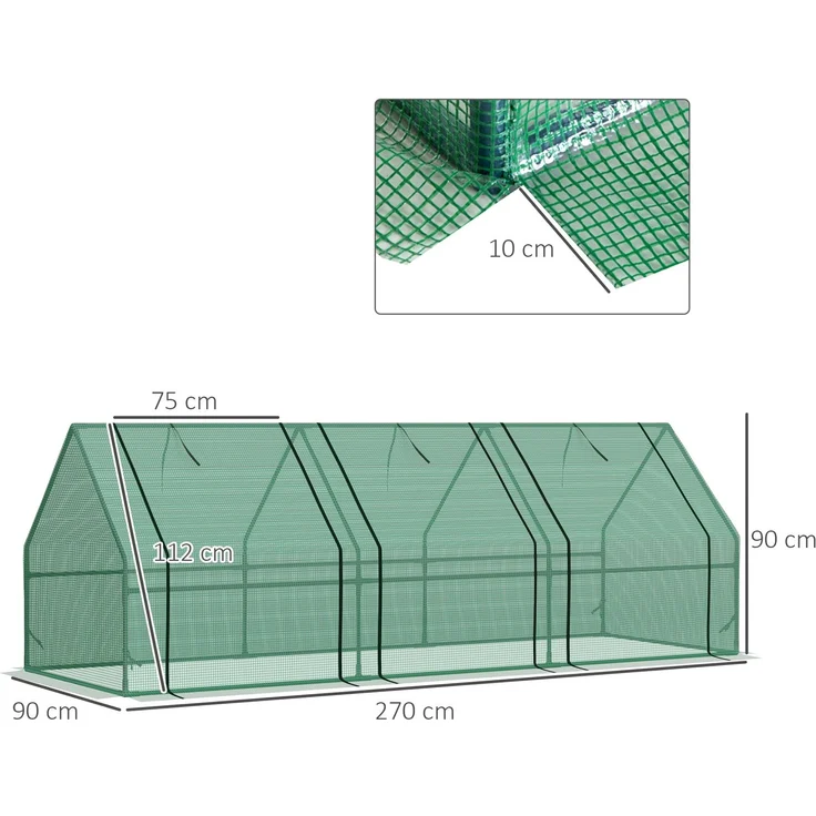 Wohnora-Mini-Gewächshaus, Tunnelgewächshaus, 180 x 90 x 90 cm (L x B x H), Spitzdach, Stahl, hochdichtes PE (140 g/m²), UV-beständig, 3 aufrollbare Reißverschlussfenster, Grün,H 900cm x T 930cm x B 900cm – Bild 4