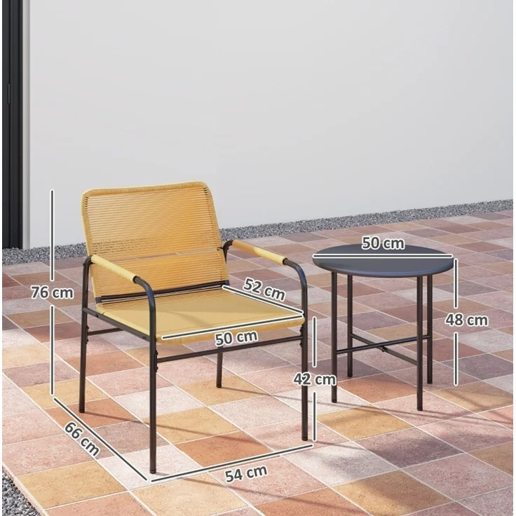 Esstisch-Set 3-tlg. aus Rattan in Gelb: 2 Stühle und Tisch, 54x66x76 cm, 50 cm, Stahl – Bild 8