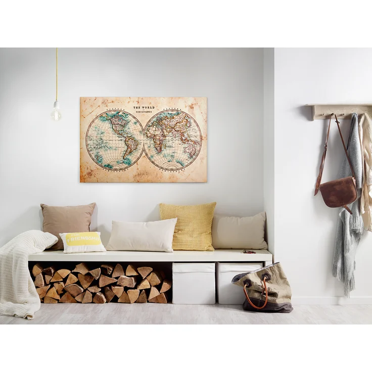 Leinwandbild Antike Weltkarte Beige 90x60 DD120339 Wandbild Leinwand Wohnzimmer – Bild 7