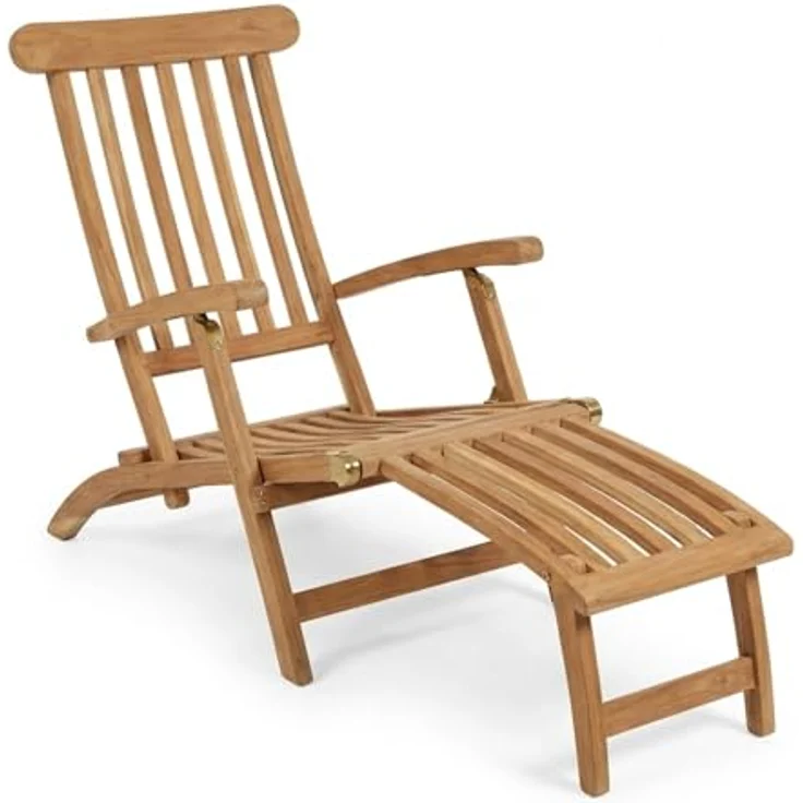 SAM Teak Holz Deckchair, Sonnenliege- Stuhl, verstellbar, geschliffen, zusammenklappbar, Balkon, Terrasse und Garten – Bild 2