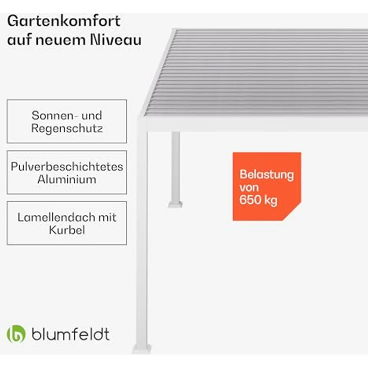 blumfeldt LuminaHaven Pavillon 3x4 m, Lamellen-Stahldach mit Kurbel, wetterfest, UV-Schutz 50+, Aluminiumrahmen, Gartenzelt für Outdoor mit Sonnen- & Regenschutz – Bild 2