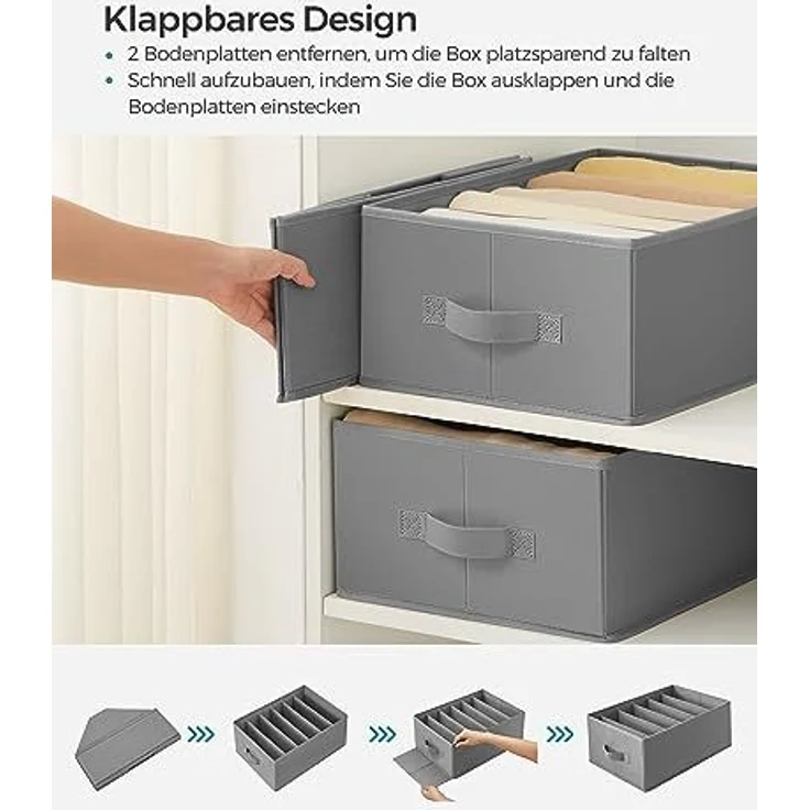 SONGMICS Kleiderschrank-Organizer 2er Set, Aufbewahrungsbox 6 Fächer, Schubladen-Ordnungssystem, Ordnungsboxen faltbar, 42 x 30 x 17 cm, für Hosen, Kleidung, Taubengrau RUSDE009G02 – Bild 5