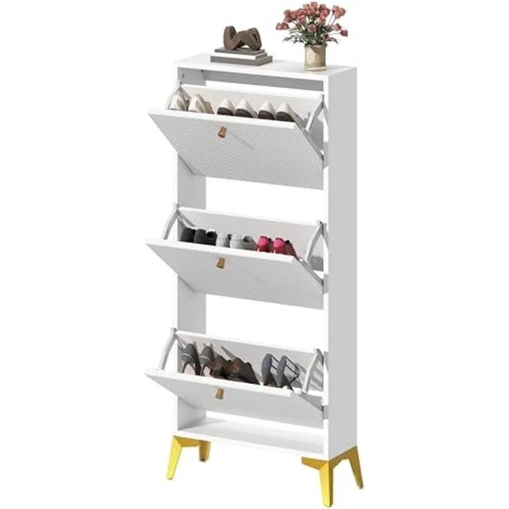 DWVO Schuhschrank für Flur, Schuhschranks mit 3 Schubladen, verstellbare und abnehmbare Trennwand, freistehender Schuhständer für Flur, Eingang, Wohnzimmer, Weiß – Bild 7