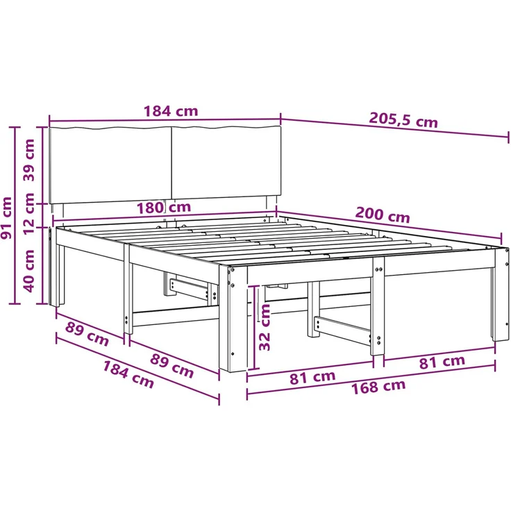 vidaXL Doppelbettgestell mit Kopfteil ROSTOCK Weiß 180 x 200 cm 3405457 – Bild 10