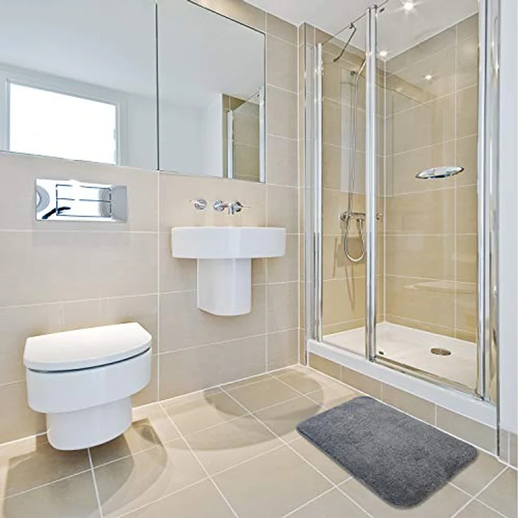 FCSDETAIL rutschfeste, Hochflor Badteppiche 70X120 cm, Maschinenwaschbare Badematte, Badvorleger mit Wasserabsorbierenden, Weichen Mikrofasern für Badewanne, Dusche und Badezimmer (Grau) – Bild 3