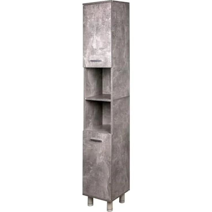 Shally Dogan Hocher, platzsparender Schrank mit 2 Türen, schmaler freistehender Schrank mit 4 Füßen, Mehrzweck-Aufbewahrungsregal, Wohnzimmer, Badezimmer, Küche, Bücherregal, Büro (Beton) – Bild 7