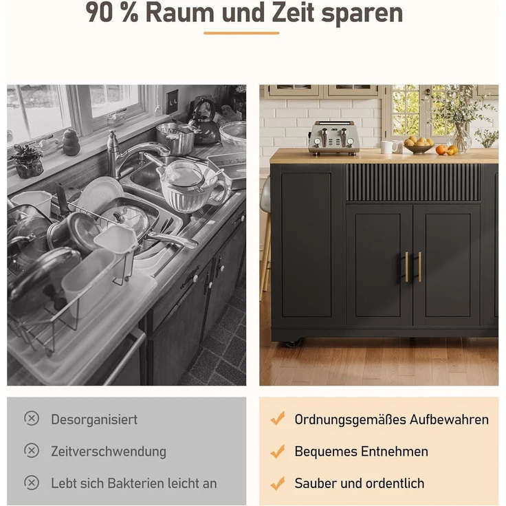 Küchenwagen Einlegeböden Rollen 3 Schubladen 2 Türen Schwarz – Bild 7