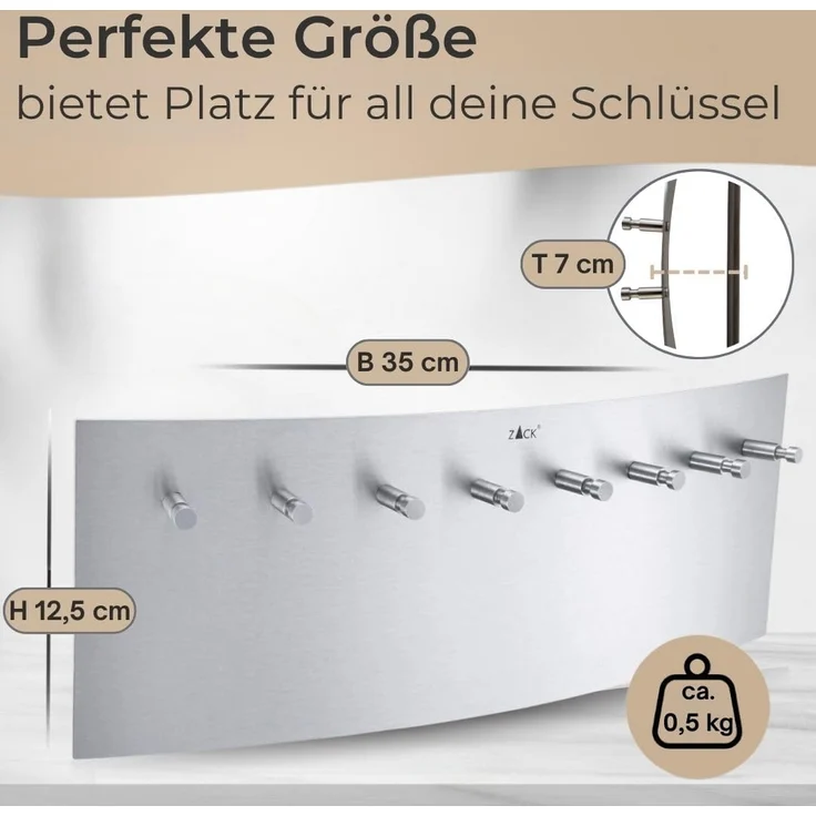 Zack Schlüsselbrett ERGO Edelstahl matt 35 cm, Wandmontage – Bild 2